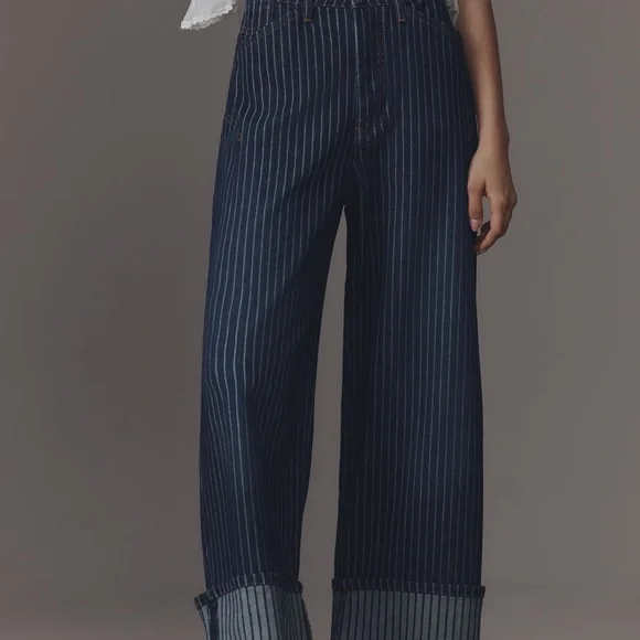 NWT Anthropologie Pilcro Kayden Railroad stripe barrel denim - Picture 2 of 10